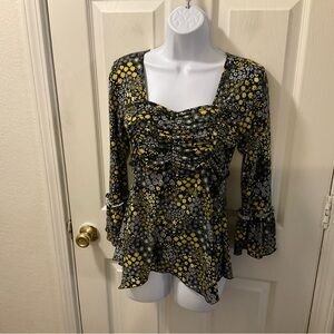 Hand Jive Floral Black and Yellow Women's Top
